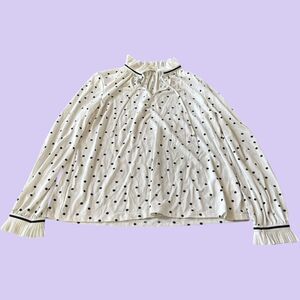 Boden Blouse Top Womens 6 White Ditsy Polka Dot Career Bronwyn Ruffle Tie Neck